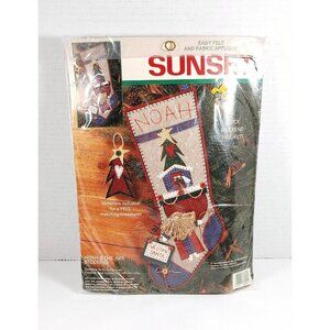 Sunset Noah and The Ark 19" Felt Stocking Kit 1996 Dimensions Vintage NEW